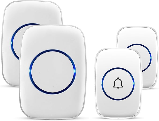 Wireless Doorbell, Waterproof Door Bell Kit, Distinguish front and rear doors, Over 1000 feet Range and 60 Chime, 5 Levels Volume and LED Flash, for Home Office Classroom