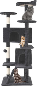54in Cat Tree Tower for Indoor Cats, Cat Tower with Cat Scratching Post, Multi-Level Cat Furniture, Cat Tower with Funny Toys for Kittens-Dark Gray