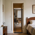 Lumizone Extra Tall Cat Gate 61.02" High Pressure Mounted Extra Wide 2025 New (17 Sizes) 1.37" Gap No Drilling Auto-Close One-Handed Operation Tall Pet Gate for Dogs(Black, 61.02" H x 26.18"-29.91" W)