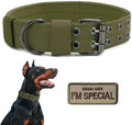 Tactical Dog Collar Military Adjustable Dog Collars Soft Nylon Training Collar with Patch Heavy Duty Metal Buckle Collars for Medium Large Dogs (Green, M)
