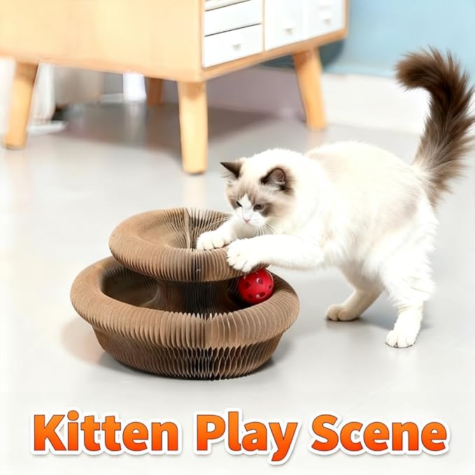 1 PCS Cat Toy Scratch Board,Accordion with Ball,Foldable Design,Boosts Claw Health,cat scratching board toy equipped with balls and bells,a cat toy designed specifically for indoor cats. (1 Psc)