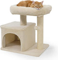 Tangkula Small Cat Tree for Indoor Cats, Cat Tower with Sisal Scratching Posts, Hanging Pompom, Cat Condo with Large Padded Plush Perch for Small Spaces, Kittens (Beige)
