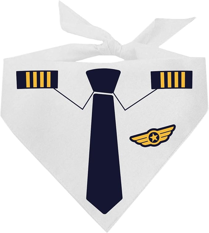 Pilot Dog Bandana | 100% Cotton Adjustable Triangle | Made in USA | Captain Uniform | Airline Crew | Funny Halloween Costume |White, One Size (1373)