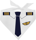 Pilot Dog Bandana | 100% Cotton Adjustable Triangle | Made in USA | Captain Uniform | Airline Crew | Funny Halloween Costume |White, One Size (1373)