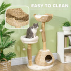 Cat Tree for Indoor Cats with Wooden Scratching Posts, Cat Condo, Washable Cat Beds & Toy Balls – Natural Cat Tower for Small Cats