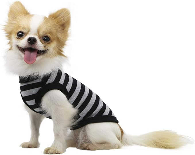 LOPHIPETS 100% Cotton Striped Dog Shirts for Small Dogs Chihuahua Puppy Clothes Tank Vest-Black and Gray Strips/M