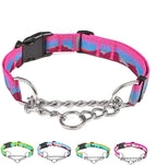 Martingale Dog Collars with Stainless Steel Chain, Reflective No Pull Walking Training Collar with Quick Release Buckle, Adjustable Slip Chain Nylon Dog Collars for Small Medium Large Dogs