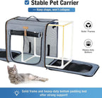 Lekereise Extra Large Cat Carrier for 2 Cats, 2-in-1 Cat Travel Carrier with Litter Box, (20.85" x2) x19.7"x19.7" Pet Carrier with Zipper Locks for Moving Across The Country (No Hammock) - Grey