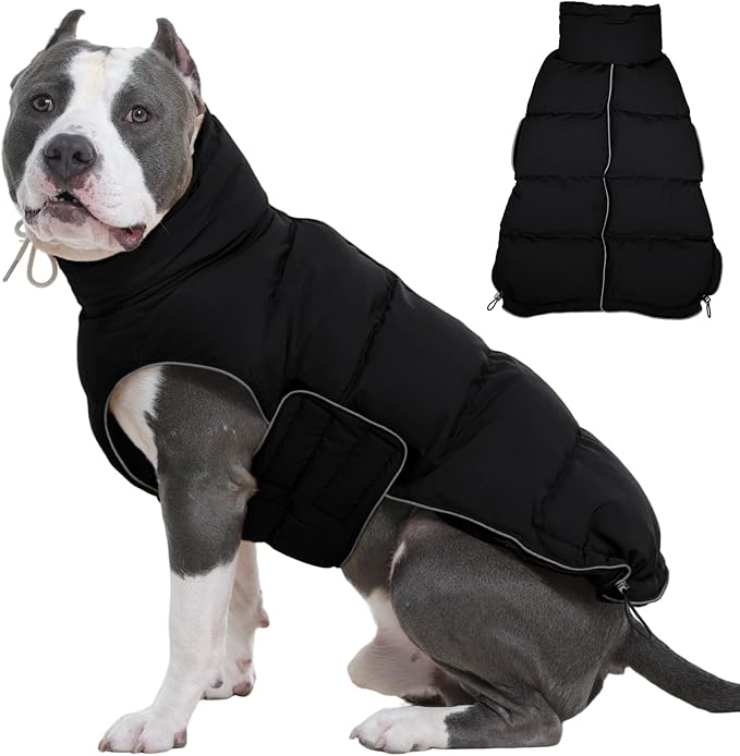 FUAMEY Dog Puffer Jacket for Large Dogs,Dog Cold Weather Coats Dogs Down Jackets Waterproof Pet Snowsuits Warm Puppy Winter Vest Turtleneck Pets Adjustable Jackets Coats Black XXXL