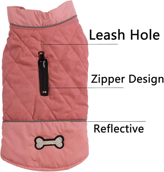 Reversible Dog Coats for Medium Dogs Waterproof Warm Dog Jacket for Cold Winter,Pink L