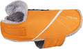 VIVAGLORY Snowrap Dog Coat, Jacket with Harness Hole, Dog Coat for Winter & Cold Weather, Fluffy Warm Fleece Lined Reflective Water Resistant for Puppy, XS, Orange