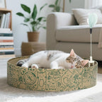 Cat Scratcher Cardboard 2in1 Oval Cat Scratcher Bed for Indoor Cats Cat Scratch Pad Bowl with Scratching Toy Corrugated Lounge Bed&Furniture Protector &Training Toy XL（Green）