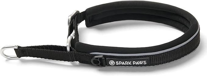 Spark Paws Martingale Dog Collar – Cushioned Slip-On Training Collar, Heavy Duty, Safety-Tested No-Buckle Collar for Medium & Large Dogs - Black - A