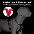 Plutus Pet Adjustable No Pull Dog Harness with Leather Accents, Heavy Duty Reflective Nylon Vest for Training, Hiking, Easy Walk Harness for Small, Medium, Large Dogs (Red, L)