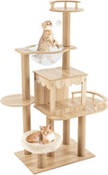 Wooden Cat Tree Tower, 52 Inch Tall Cat Tower for Indoor Cats, Multi-Level Cat Condo with Scratching Posts, 3 Space and Jumping Platforms
