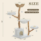 Cat Tree for Indoor Cats Large Adults, 59 Inches Modern Cat Tower with Large Basket and Hammock, Natural Solid Wood, Luxury Condo & Dual Perches, Modern Cat Furniture for Big Cats, White