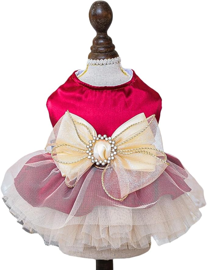 Fashion Sweet Puppy Dog Blingbling Princess Skirt Pet Dog Lace Cake Camisole Tutu Dress H-red L