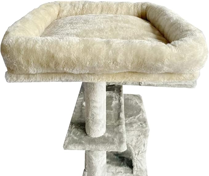 SHENGOCASE Cat Tree Tower Accessories Replacement Parts Top Cushion Bed Cover for Cat Perch with Elastic Band (13.8" x 13.8", Beige)
