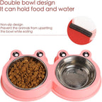 Skrtuan Stainless Steel Pet Bowls, Double Food & Water Bowls for Dogs, Cats & Rabbit, Non-Slip Pet Feeder with Cute Modeling, BPA Free, Dishwasher Safe