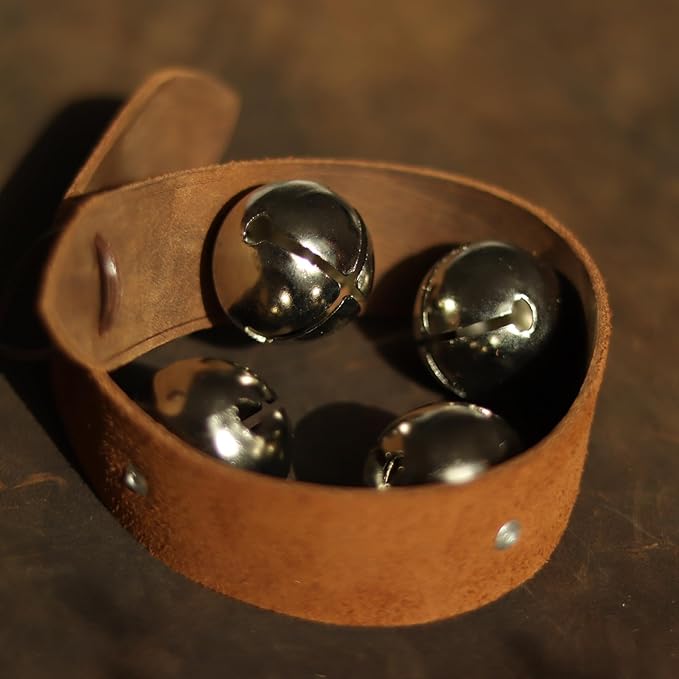 Hanging Sleigh Bell for Door knob,5 Loud Jingle Bells on Crazy Horse Leather Belts,Dogbells for Training,Christmas Bells for Holiday Home Decor(Silver Bells)