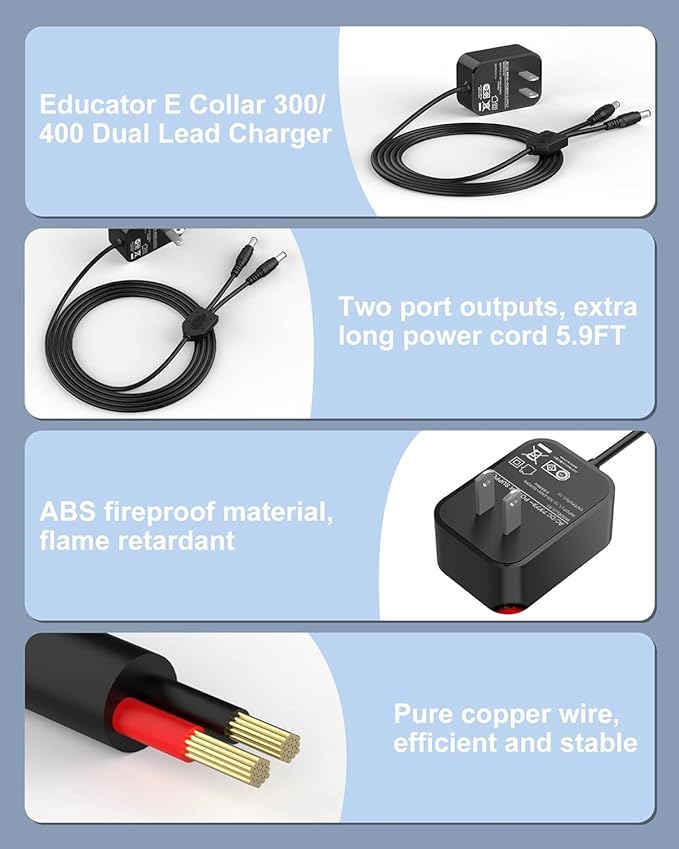 Training Collars Charger Compatible with Mini Educator Series 300, 400, RX, FOB and BP-504 Barkless Training Collars.