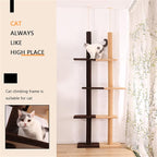 Cat Tree for Indoor Cats,3-Tier Floor to Ceiling Cat Climbing Tree 9 Feet,Tall Climbing Activity Center with Scratching Post,Cozy Bed,for Indoor Cats Upgraded (Khaki)