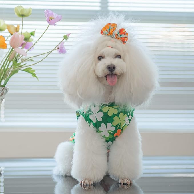 CuteBone Dog Shirts 2-Pack St.Patrick's Day & Easter Soft Pet Clothes Breathable Summer Vest for Small Puppy and Stretchy Cat Apparel 2BX12XS