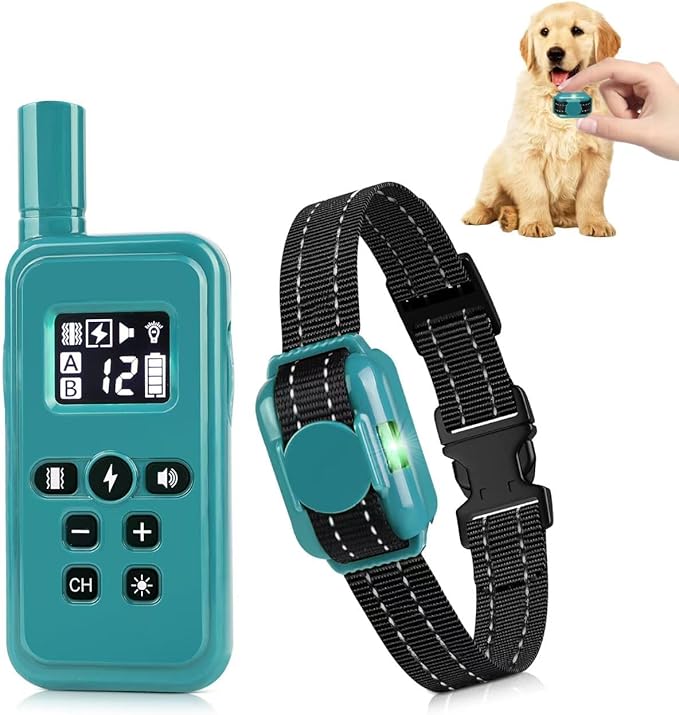 Ultra-Small Dog Shock Collar, Ultra-Thin & Light Dog Training Collar with Remote for Small Dogs 5-15lbs & Medium Large Dogs, 2000ft Range, Waterproof, Rechargeable,Cyan