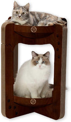 Necoichi Cat Scratcher Tower for Indoor Cats - Cat Scratching Post Lounger with Reversible Usability and Extra Comfort for Lounge, Cardboard Bed Couch / (Regular, Dark Cherry)