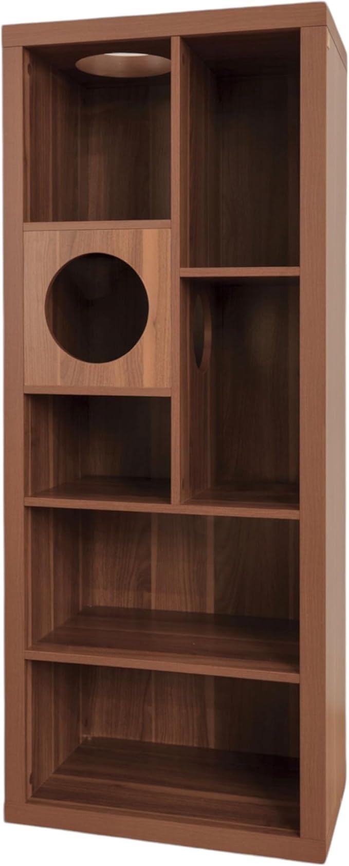 4 Cats & Dogs Cliff Jr. Cat Tree Bookshelf – Stylish Multi-Level Cat Climbing & Hiding Shelf, Space-Saving Bookshelf with 7 Levels, Wall-Mounted Secure Cat Furniture, Walnut (58.5" x 23.75" x 15.5")