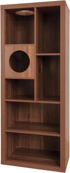 4 Cats & Dogs Cliff Jr. Cat Tree Bookshelf – Stylish Multi-Level Cat Climbing & Hiding Shelf, Space-Saving Bookshelf with 7 Levels, Wall-Mounted Secure Cat Furniture, Walnut (58.5" x 23.75" x 15.5")