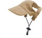 Dog Baseball Cap, Dog Cat Summer Beach Visor Hat with Ear Holes, Adjustable Puppy Sunbonnet Headdress (Brown, X-Small)