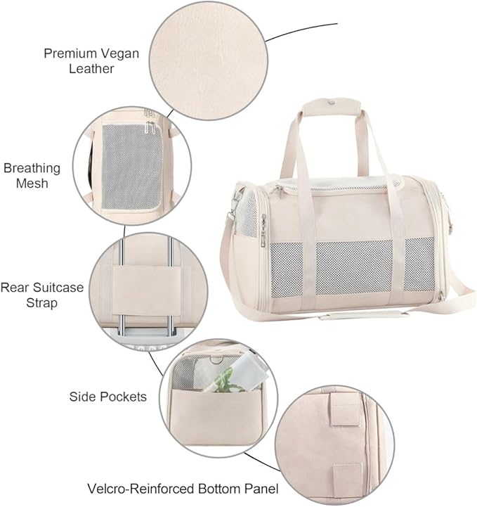 Fashion Dog Carrier Pet Carrier Airline Approved Cat Carrier for Small Dogs Cats Under 15 Lbs, Vegan Leather Collapsible Soft Sided Travel Puppy Carrier