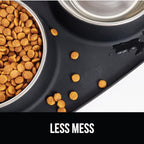 GORILLA GRIP Feeding Mat Set, Patent Pending 100% Waterproof BPA Free Silicone, Stainless Steel Cat and Dog Bowls, Slip Resistant, 1 Black mat/tray with 2 stainless steel bowls