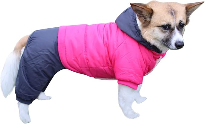 Fleece Lined Dog Coat with Detachable Hood and Detachable Hind Legs,Warm Puppy Jacket in Winter(Pink&Grey S)