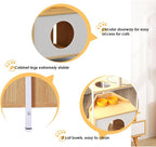 KIROJA Corner Cat Tower 58.4 Inches Tall Cat Tree with Scratching Post, Cat House Pet Furniture with Feeding Station and Climbing Platforms for Indoor Cats, White + Light Oak