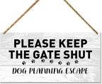 Funny Dog Planning Escape Sign for Front Door - Beware of Warning for Gate, Fence, Yard - Home Decor - Dog Dad Mom Lover Owner Gifts