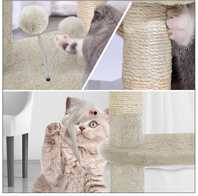 VOUNOT Cat Tree Tower, Cat Condo with Sisal Scratching Post, Multi Level Cat Climbing Frame Indoors, Cat Activity Tree, Beige, XL