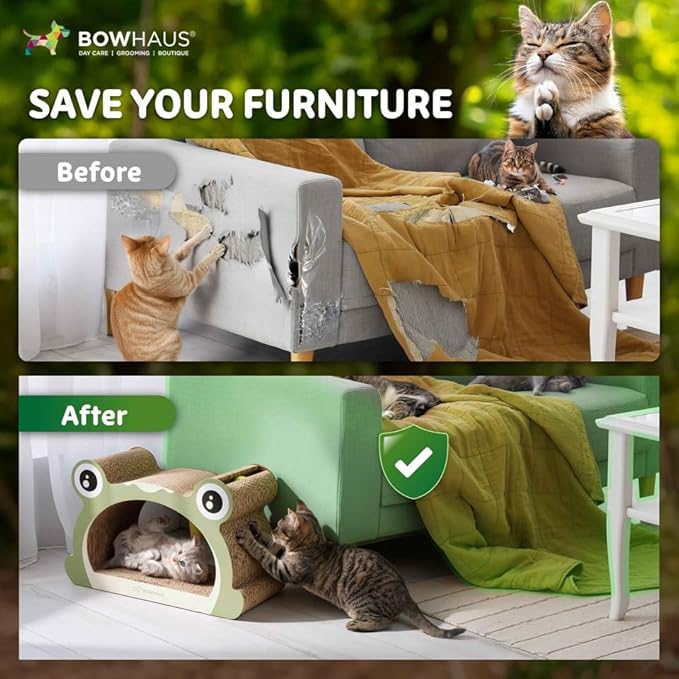 Frog Style Cat Scratching Board, Cat Scratcher Lounger with Play Ball for Indoor Cat, Durable & Long-Lasting Scratching Board Cardboard, Furniture Protector Scratching Pad