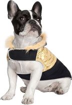 HDE Dog Puffer Jacket Fleece Lined Warm Dog Parka Winter Coat with Harness Hole 90s Black and Gold Metallic - M