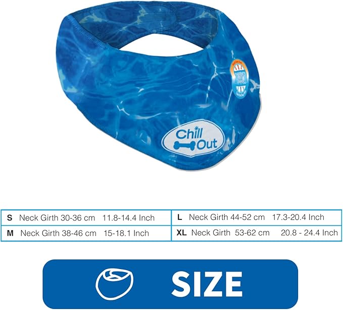 ALL FOR PAWS Cooling Bandana for Dogs, Blue, M(Neck Girth 38-46 cm), Dog Collar