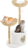 Modern Cat Tree, 47" Cat Tree Tower for Large Cats, Indoor Cat Condo with 2 Spacious Basket & Scratching Posts, Adult Cats Furniture with 2 Hanging Balls, for Living Room, Bedroom