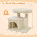 Tangkula Small Cat Tree for Indoor Cats, Cat Tower with Sisal Scratching Posts, Hanging Pompom, Cat Condo with Large Padded Plush Perch for Small Spaces, Kittens (Beige)