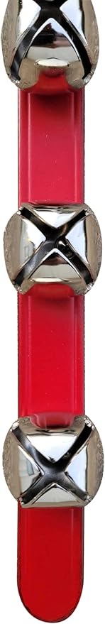 Rustic Red Door Co. Hanging Jingle Sleigh Bells on Leather Strap for Door Knob, Dog to Go Outside, Pet Puppy Potty Training, Christmas Decor, 4 Silver Bells, 14" Straip, Red