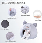 Cat Ear-Shaped Bed for Indoor Cats,Semi-Enclosed Kitten Bed with A Removable Mat & Non-Slip Bottom for Cat and Small Dog,Cats Hideaway (Gray, S:13×13×13in(33×33×33cm))
