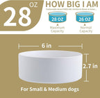 Elevated/Raised Dog Bowl Ceramic with Wood Stand for Small Medium Breed,Dog Food Water Dish Heavy, 6 in Non Slip Modern Cute Porcelain Pet Bowl Grey White
