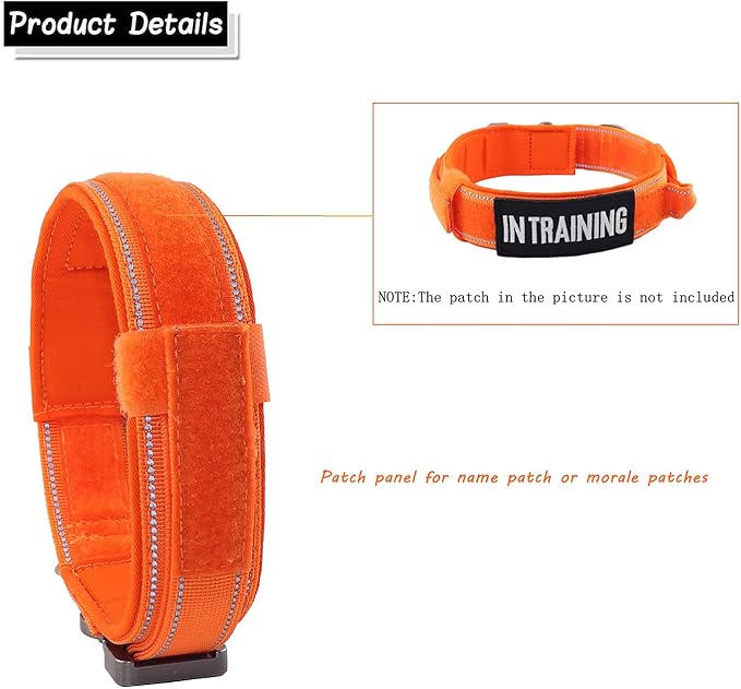 Tactical Dog Collar with Heavy Duty Metal Buckle and Control Handle for Medium Large Dogs Training(Orange, Large)