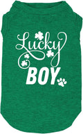 Dog Apparel Lucky Boy Letter Print Clover Shirts for Small Large Dog Vest Puppy Gift St Patrick's Day Costume (Small, Green01)