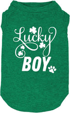 Dog Apparel Lucky Boy Letter Print Clover Shirts for Small Large Dog Vest Puppy Gift St Patrick's Day Costume (X-Large, Green01)