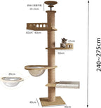 Floor to Ceiling cat Tree - Adjustable Height (95-98in,104.3-108.2in)- with Width 4.33 in Scratching Post,Cat Hammock,Fully Wrapped with sisal Rope - Floor to Ceiling Cat Tower for Indoor Cats.(T04)